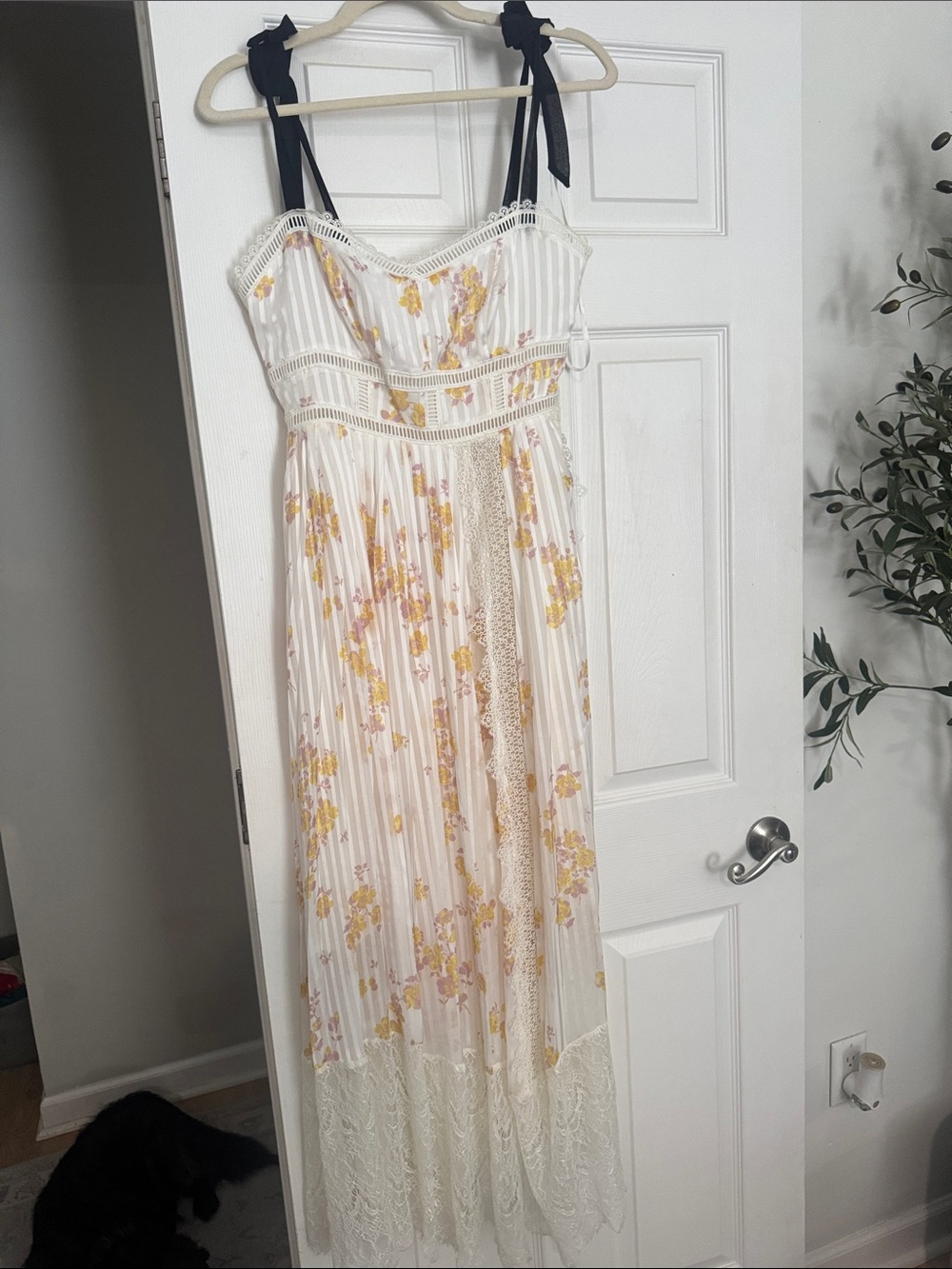 Free People White Floral Maxi Dress with Yellow and Black Accents